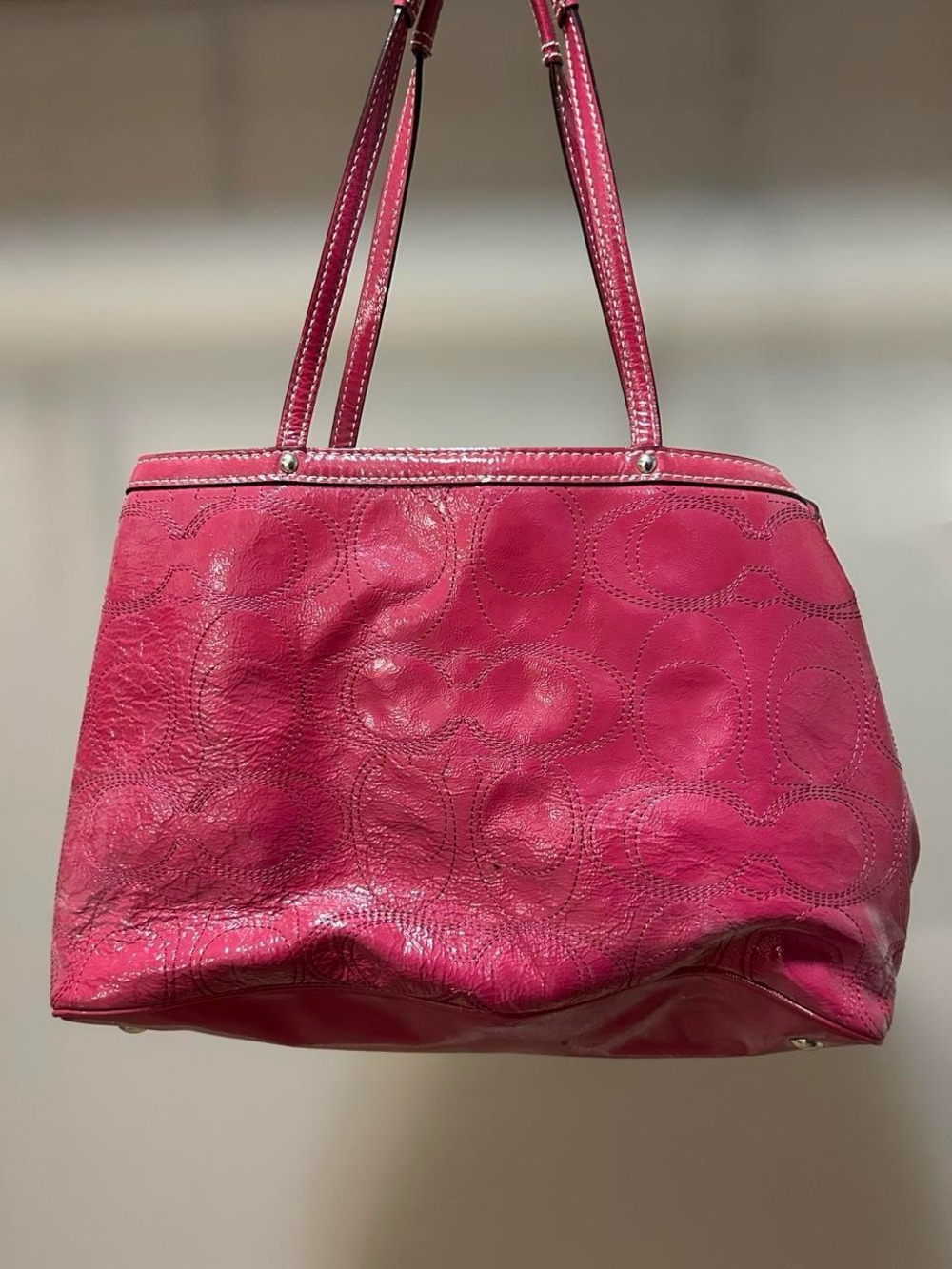 Vintage Coach Hot Pink Signature Pebbled Leather Shoulder Tote - Picture 2 of 5
